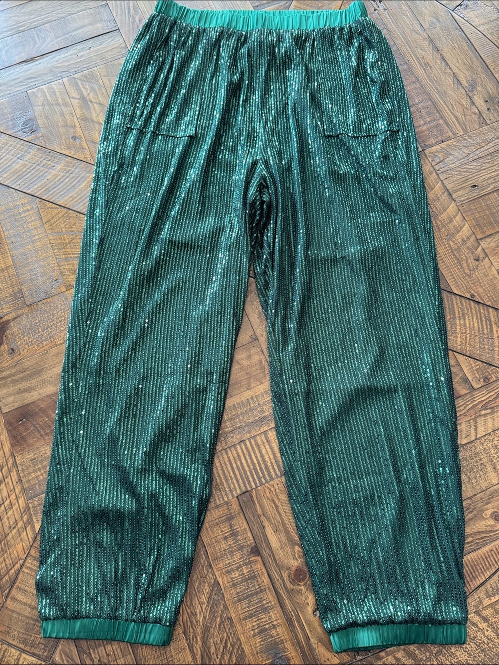 NWT ODDI Women's Green Sequin/Lined Joggers - Sz 2XL